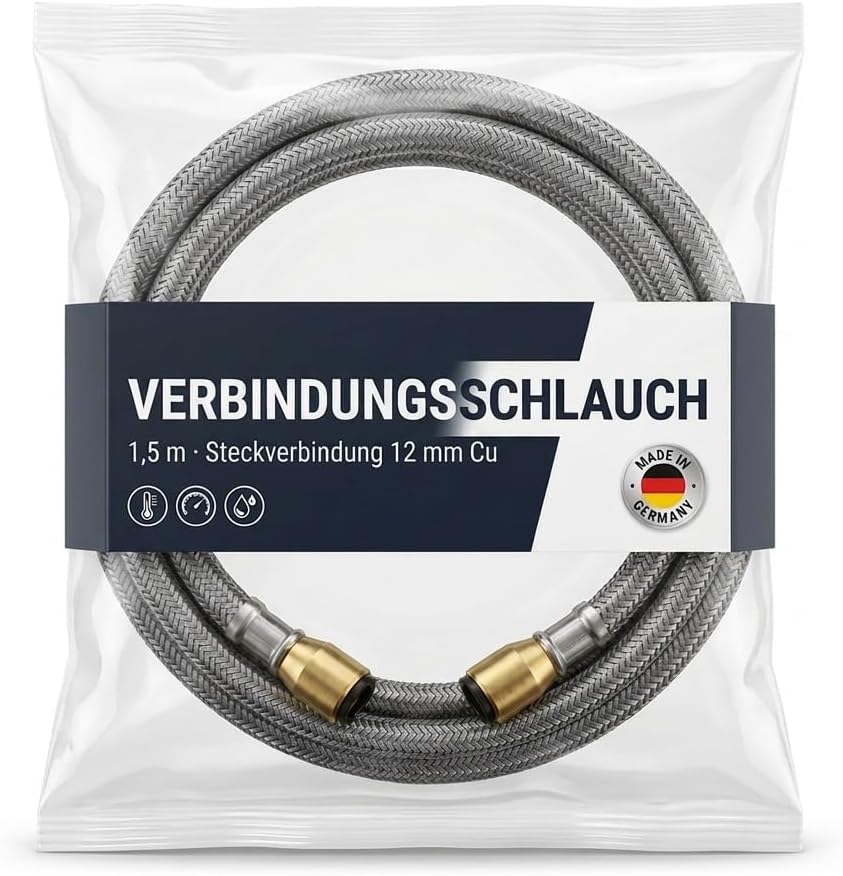 Verbindungsschlauch 1,5 m mit Steckverbindung 12 mm für Kupferrohr
