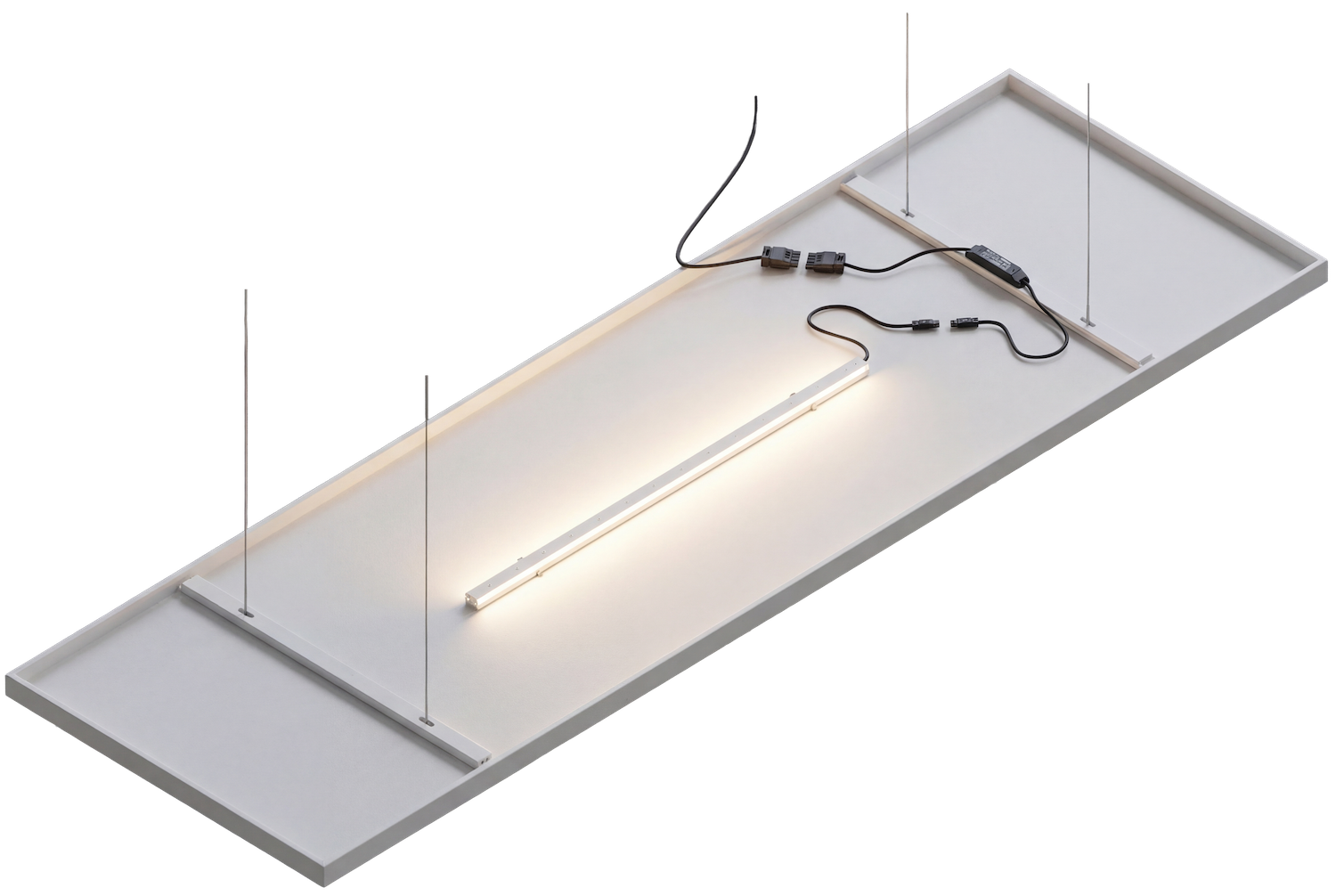 Detailansicht eines Deckensegels mit integriertem Licht und LED-Spots